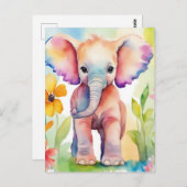 Carte Postale Aquarelle Faune Eléphant (Devant / Derrière)