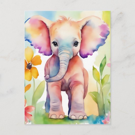 Carte Postale Aquarelle Faune Eléphant (Devant)