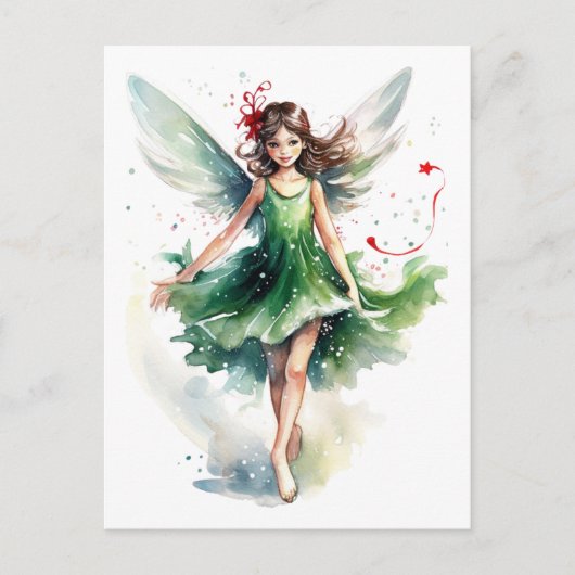 Carte Postale Aquarelle Fée de Noël (Devant)