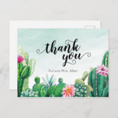 Carte Postale Aquarelle Fête des mariées succulente Merci plat (Devant / Derrière)