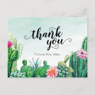Carte Postale Aquarelle Fête des mariées succulente Merci plat