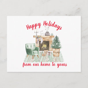 Carte Postale Aquarelle Feu de Noël