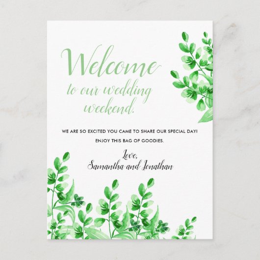 Carte Postale Aquarelle feuillage vert | Bienvenue à notre Maria (Devant)