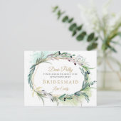 Carte Postale Aquarelle Feuille d'olive vert demande de la serva (Debout devant)