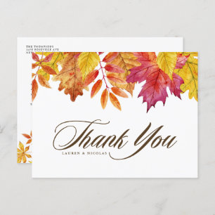 Carte Postale Aquarelle Feuille en chute Merci Mariage de automn