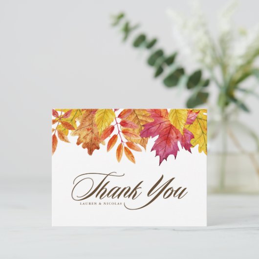 Carte Postale Aquarelle Feuille en chute Merci Mariage de automn (Debout devant)