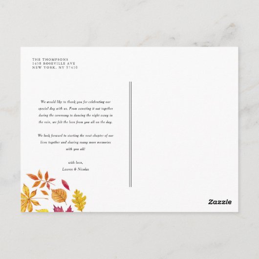 Carte Postale Aquarelle Feuille en chute Merci Mariage de automn (Dos)
