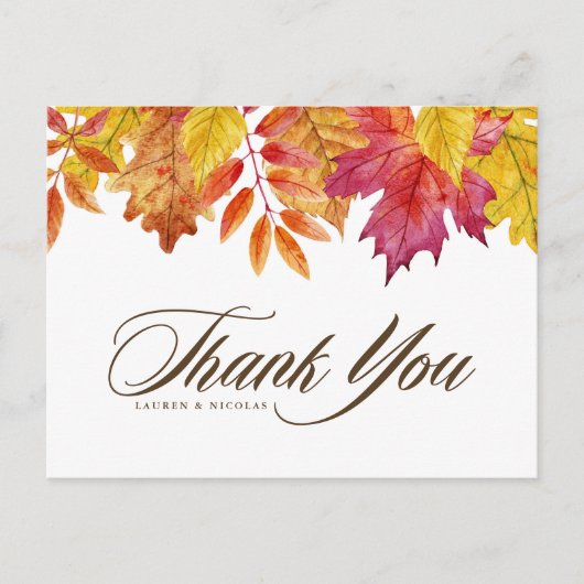 Carte Postale Aquarelle Feuille en chute Merci Mariage de automn (Devant)