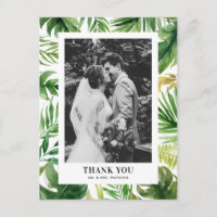 Aquarelle Feuille Tropical Photo Mariage Merci