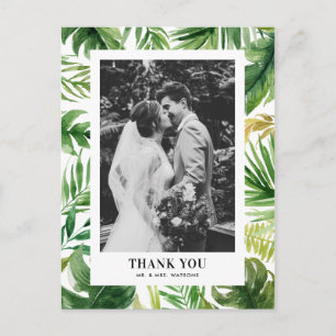 Carte Postale Aquarelle Feuille Tropical Photo Mariage Merci