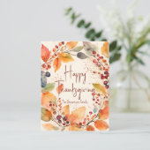 Carte Postale Aquarelle Feuilles d'automne Bon thanksgiving Wrea (Debout devant)