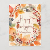 Carte Postale Aquarelle Feuilles d'automne Bon thanksgiving Wrea (Devant)