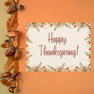 Carte Postale Aquarelle Feuilles d'automne et baies Thankgiving