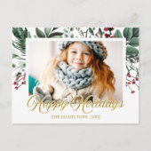 Carte Postale Aquarelle Feuilles Joyeuses Fêtes de Noël Photo (Devant)