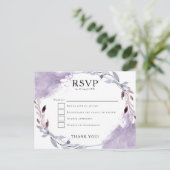 Carte Postale Aquarelle Feuilles violet Lilac Gris mariage RSVP (Debout devant)