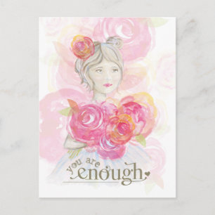 Carte Postale Aquarelle fille avec des fleurs _ Vous êtes assez