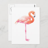 Carte Postale aquarelle Flamant rose (Devant / Derrière)