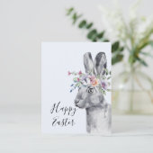 Carte Postale Aquarelle Fleur Couronne Bunny Pâques (Debout devant)