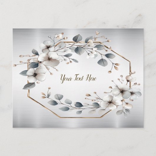 Carte Postale Aquarelle Fleurs blanches Cadre doré Argent Turquo (Devant)