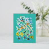 Carte Postale Aquarelle fleurs bleues blanches (Debout devant)