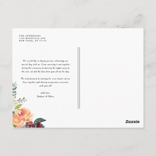 Carte Postale Aquarelle Fleurs d'automne Mariage de automne Merc (Dos)