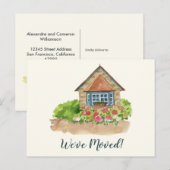 Carte Postale Aquarelle Fleurs de chalet Déménagé Nouvelle adres (Devant / Derrière)
