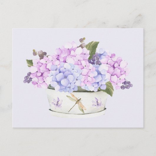 Carte Postale Aquarelle Fleurs d'hydrangée rose et violet (Devant)
