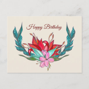 Carte Postale Aquarelle Fleurs Joyeux dessin d'anniversaire