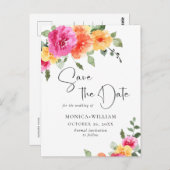 Carte Postale Aquarelle Fleurs lumineuses Mariage Enregistrer la (Devant / Derrière)