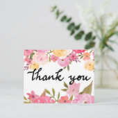Carte Postale Aquarelle Fleurs Merci Typographie Mariage (Debout devant)