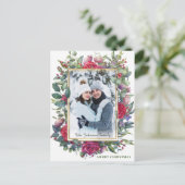 Carte Postale Aquarelle Fleurs Roses d'hiver Photo Noël (Debout devant)