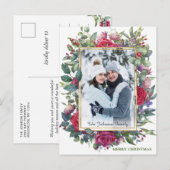 Carte Postale Aquarelle Fleurs Roses d'hiver Photo Noël (Devant / Derrière)