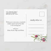 Carte Postale Aquarelle Fleurs Roses d'hiver Photo Noël (Dos)