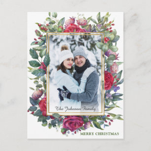 Carte Postale Aquarelle Fleurs Roses d'hiver Photo Noël