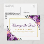 Carte Postale Aquarelle Fleurs Violettes Or Changement de Date (Devant / Derrière)