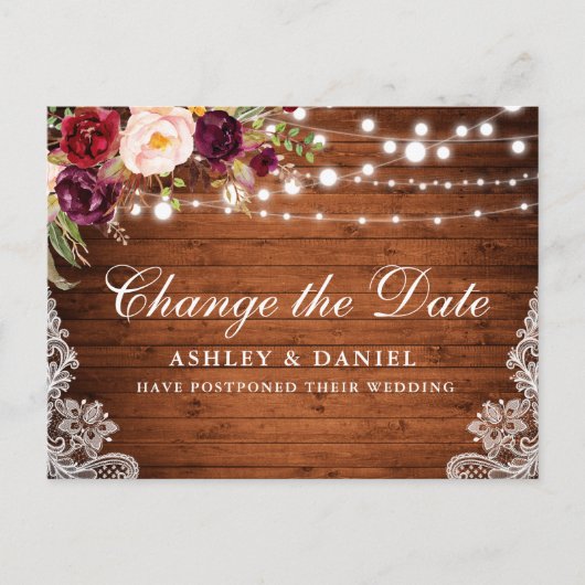 Carte Postale Aquarelle Floral Bois Change La Date (Devant)