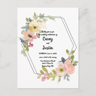 Carte Postale Aquarelle Floral Mariage géométrique