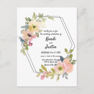 Carte Postale Aquarelle Floral Mariage géométrique