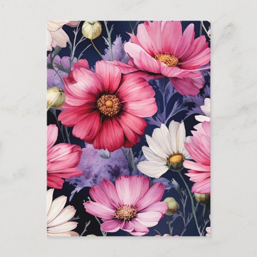 Carte Postale Aquarelle Floral Motif sans joint (Devant)