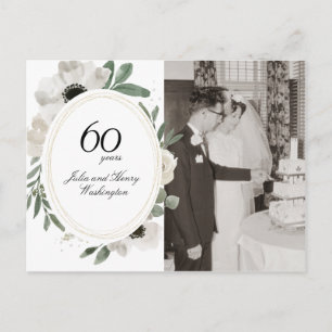 Carte Postale Aquarelle Floral Or Photo 60e Anniversaire