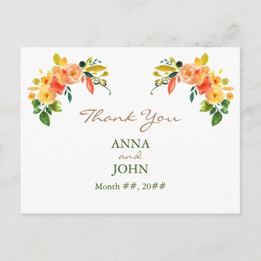 Carte Postale Aquarelle floral orange Merci (Devant)