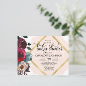 Carte Postale Aquarelle Floral rose Bourgogne Baby shower or (Debout devant)