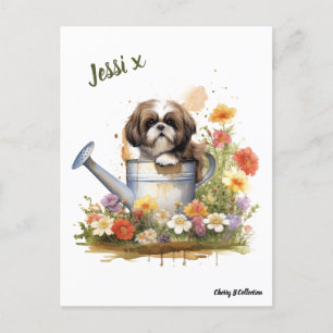 Carte Postale Aquarelle Floral Shih Tzu, peut être personnalisé