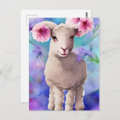Carte postale aquarelle florale agneau de Pâques d (Devant / Derrière)