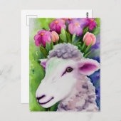 Carte postale aquarelle florale agneau de Pâques d (Devant / Derrière)