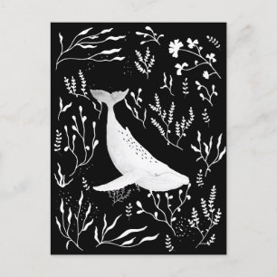Carte Postale Aquarelle florale baleine à bosse