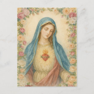 Carte Postale Aquarelle Florale Bienheureuse Mère Marie Catholiq