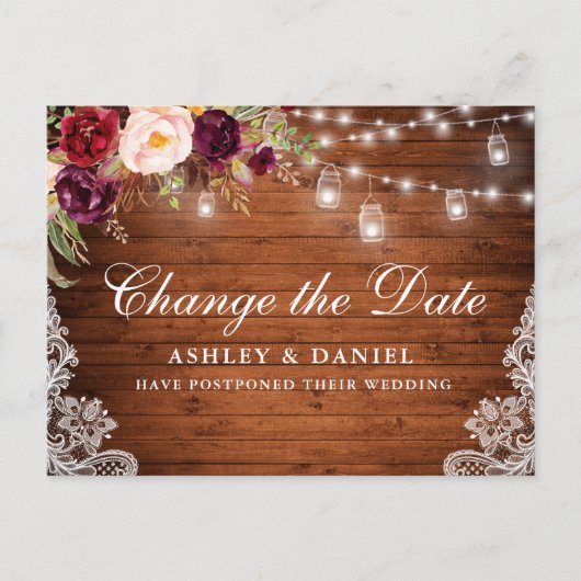 Carte Postale Aquarelle Florale Bois Mason Jarres Changer La Dat (Devant)