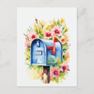 Carte Postale Aquarelle florale Boîte aux lettres