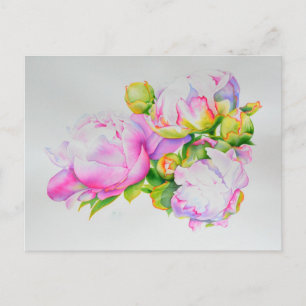 Carte Postale Aquarelle florale classique et élégante de pivoine